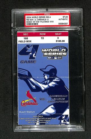 2004 Boston Red Sox World Series Game 4 Clinching Ticket 6th Ws Title Psa