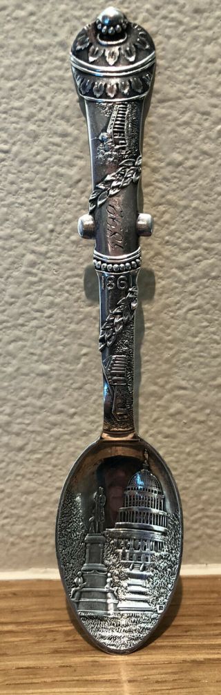 Sterling Silver 1861 Civil War Figural Washington Dc Souvenir Spoon