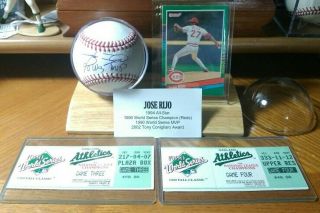 Jose Rijo Tristar Signed Mlb Baseball & 1990 World Series Ticket Stub Game 3 & 4
