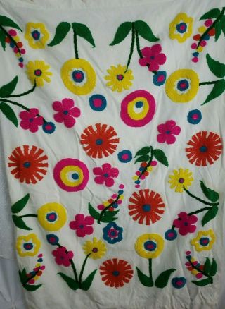 Vintage 70s Floral Wall Hanging Tapestry /curtain /blanket Chenille Boho Large
