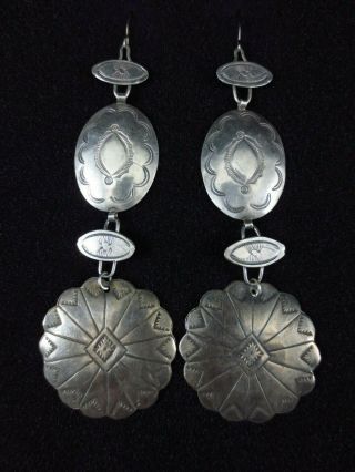 Antique Navajo Earrings - Sterling Silver Conchos - Fred Harvey