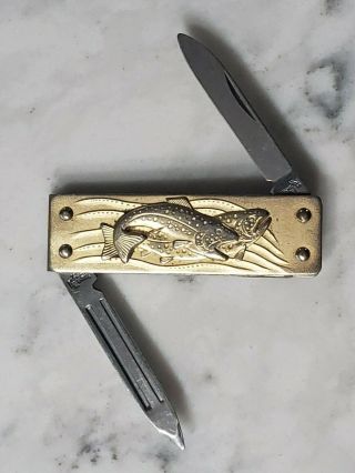 Vintage Imperial Rainbow Trout Fishing Money Clip Folding Pocket Knife