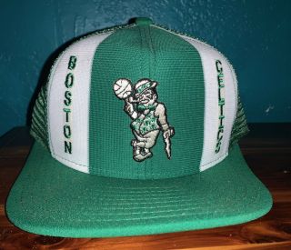 Vintage Boston Celtics Ajd Lucky Stripes Trucker Mesh Snapback Hat Cap Usa