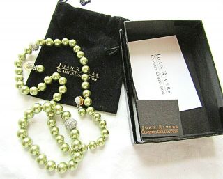 Vintage Joan Rivers Olivine Pearl Necklace Bracelet Pierced Set Pave Clasp Nib