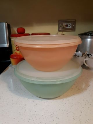 Vintage Tupperware Pastel Nesting Mixing Storage Bowls / Lids,  Set Of 2