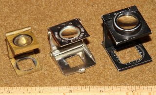 3 Vintage Folding Magnifier Loupes - Enco Japan & Made In West Germany