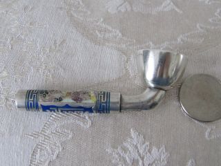 Rare Vintage Antique Silver Chinese Cloisonne Enamel Small Pipe