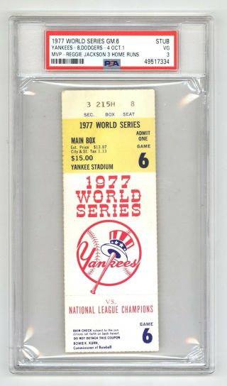 1977 World Series Game 6 Ticket Stub Ny Yankees Win Ws Reggie Jackson 3 Hrs Gm