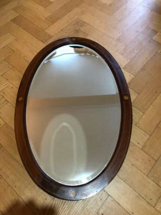 Oval Mahogany Inlaid Wall Mirror