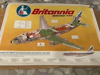 Britannia Airways Advertising Poster Cut - Away Boeing 737 24 " X 33.  5 "