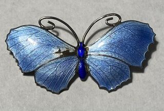 Antique Ja&s John Aitkins Sons Silver Guilloche Blue Enamel Butterfly Brooch