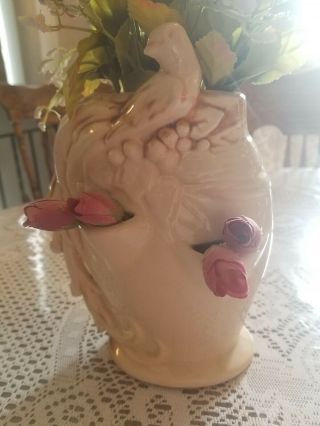 Vintage Mccoy Art Pottery Strawberry Planter Vase - Pheasant Peacock Bird