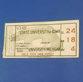 1928 University Of Michigan Vs.  Iowa Football Ticket Stub (not Program)