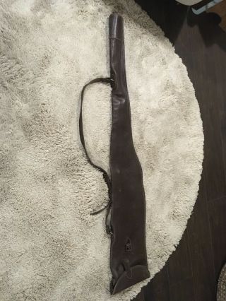 Vintage - Antique Brown Leather Rifle Shot Gun 46” Carry Case Early 1900’s 2