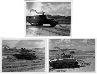 Wwii Us Army M - 4 Sherman Tank M - 3 Half - Track Naha Okinawa 1945 3 Photos