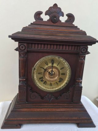 Antique American " Ansonia " Oak Case Mantel Clock 1882