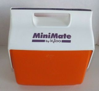 Vtg Igloo Mini Mate Lunch Box Size Cooler Orange White & Purple Camping Picnic