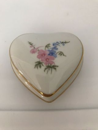Vintage Limoges Porcelain Trinket Heart Shaped Box Hand Painted Floral Top