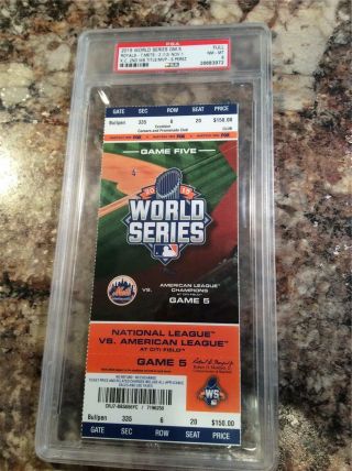 Psa 8 2015 World Series Ticket Ny Mets Kansas City Royals 2nd Title Game 5