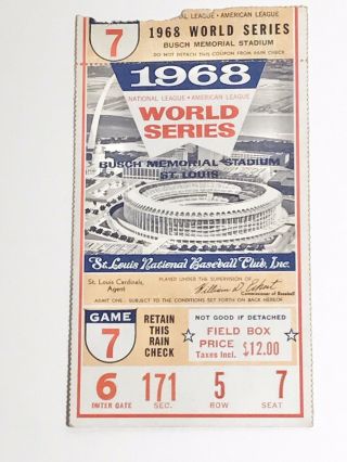 1968 World Series Game 7 Ticket Stub St Louis Cardinals Tigers Sect.  171