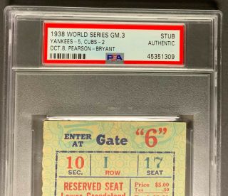 1938 World Series Ticket Game 3 York Yankees v Chicago Cubs PSA Authentic 2
