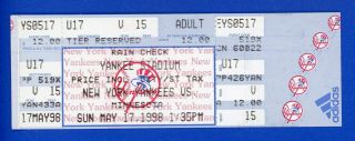 David Wells Perfect Game Ticket 5/17/1998 Yankees Vs Twins