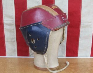 Vintage 1940s Franklin Leather Football Helmet H - 44 Model Red/blue/tan Display