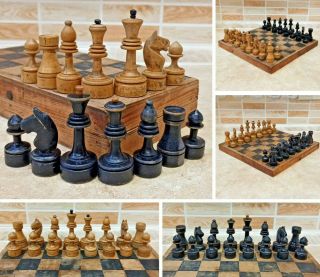 Soviet Old Wood Chess Set Russian Vintage Ussr Antique 1960 30cm 11.  8in