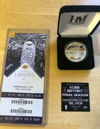 Kobe Bryant Final Game Ticket,  Final Season Limited Edition Silver Coin 577/824
