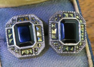 Vintage Silver Judith Jack Art Deco Style Marcasite Onyx Earrings Retired
