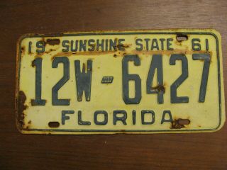 1961 61 Florida Fl License Plate Sunshine State 12w - 6427