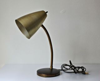 Vintage Mid Century Modern Retro Gooseneck Desk Lamp Gold Cone Shade