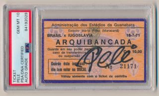 Pele Signed Ticket To Final Brazil Game,  1971.  Auto Psa Gem 10