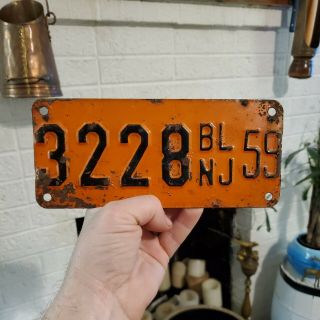 Jersey 1959 Cycle Size Boat License Plate " 3238 Bl " Nj 59 - Steel
