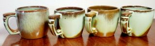 Set Of 4 Vintage Frankoma Pottery Plainsman Green Mug Set 5c Unique Pattern