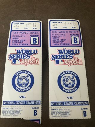 2 Detroit Tigers 1984 World Series Ticket Stubs (game B) And Game Program