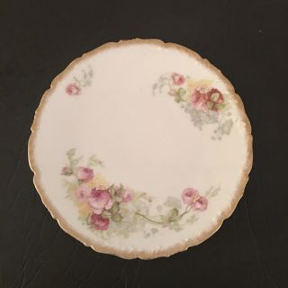 Vintage T&v Limoges France Hand Painted Plate Gold Trim Pink Roses