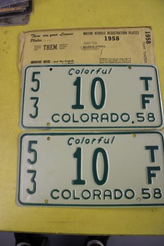1958 Colorado Farm Tractor Pair License Plates,  In Package