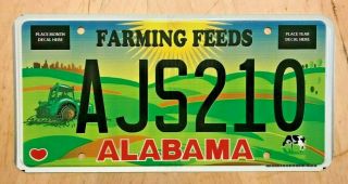Alabama Graphic Farming Feeds License Plate " Ajs 210 " Al Cow Tractor