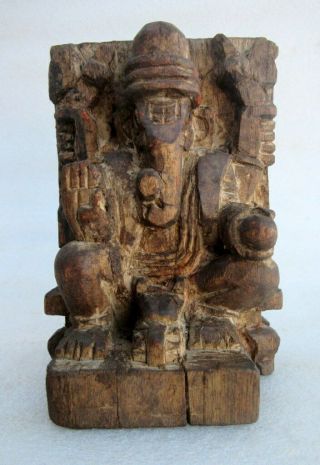 Antique Old Wood Hand Carved Indian Hindu Religious God Ganesha Figure Statue
