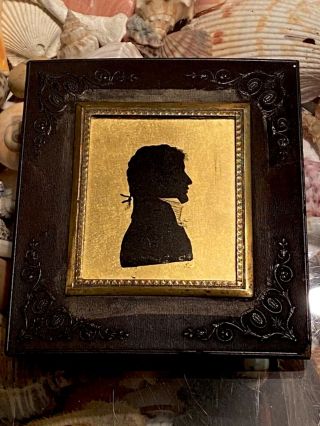 Antique 19th C 1800’s Miniature Silhouette Profile Portrait Gilt Framed Man