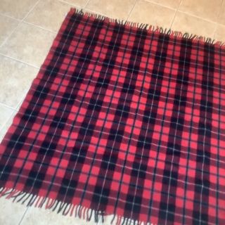 Vintage Red And Black Plaid 100 Wool Blanket Throw 48”x52”