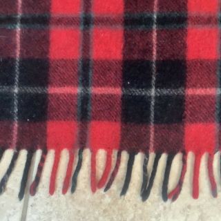 VINTAGE RED AND BLACK PLAID 100 WOOL Blanket Throw 48”x52” 2