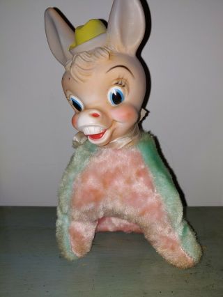 Vintage My Toy Rubber Face Smiling Donkey Blue 10”plush Toy Rushton