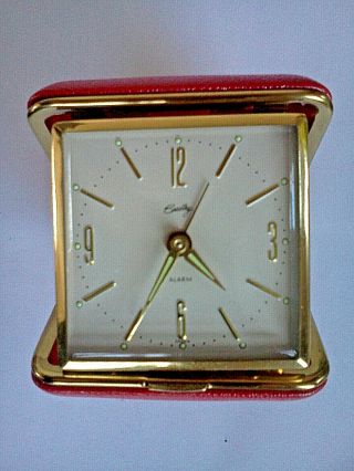 Vintage Bradley Red Clamshell Case Travel Alarm Clock Japan Well