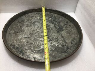 Large Antique Heavy Copper Serving Tray Early American Colonial Tin Brass Ring.