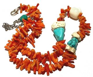 Vintage Artisan Coral Stone Native Tribal Style Necklace