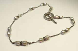 Vintage Gray - Ish Pearl Station Necklace Sterling Silver 925 (22.  7g)