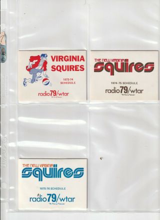 (3) Different Virginia Squires Aba Basketball Team Pocket Schedules - Rare Look