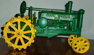 Vintage John Deere Cast Iron Toy Tractor Heavy Weight Farm Green And Yellow